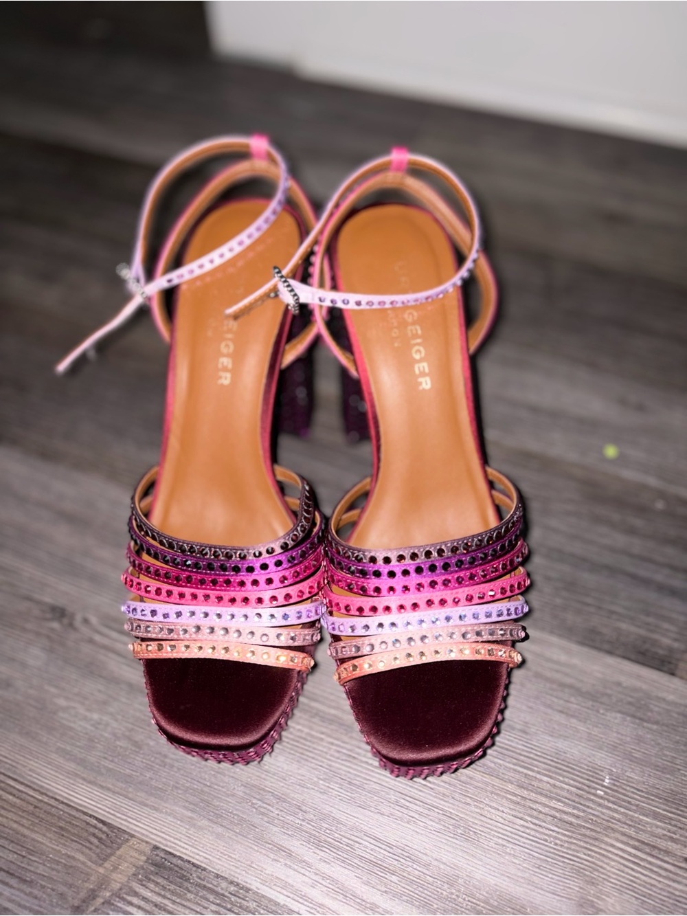 Kurt Geiger Pink and Purple Crystal-Strap Block Heel Sandals - Picture 2 of 3